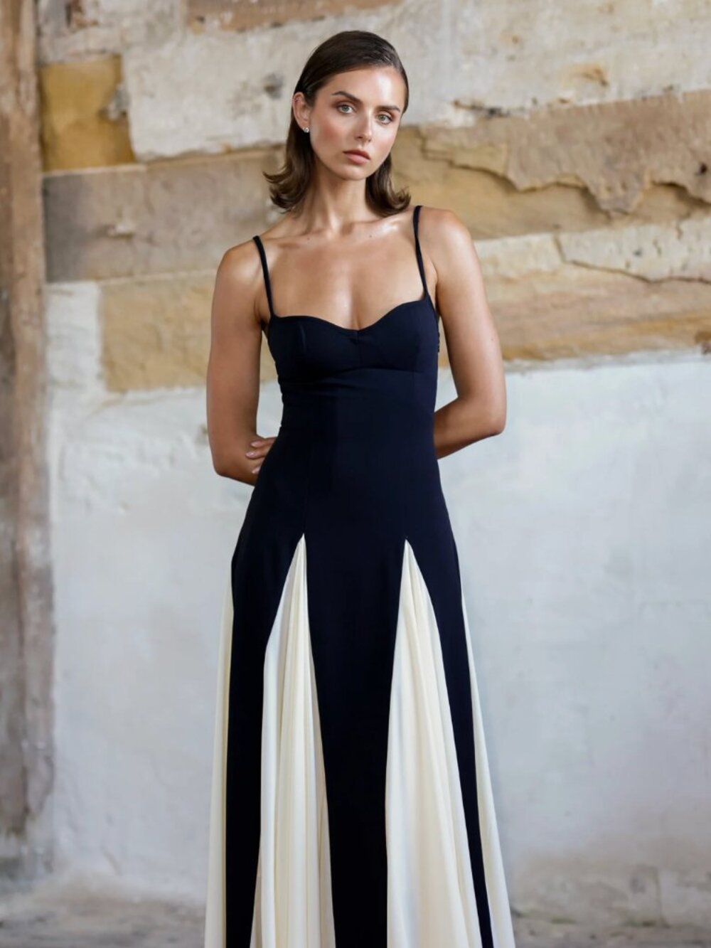 NWT Arcina Ori Paloma Black & White Colorblock Maxi Dress Gown | Retail $540 - Picture 7 of 9